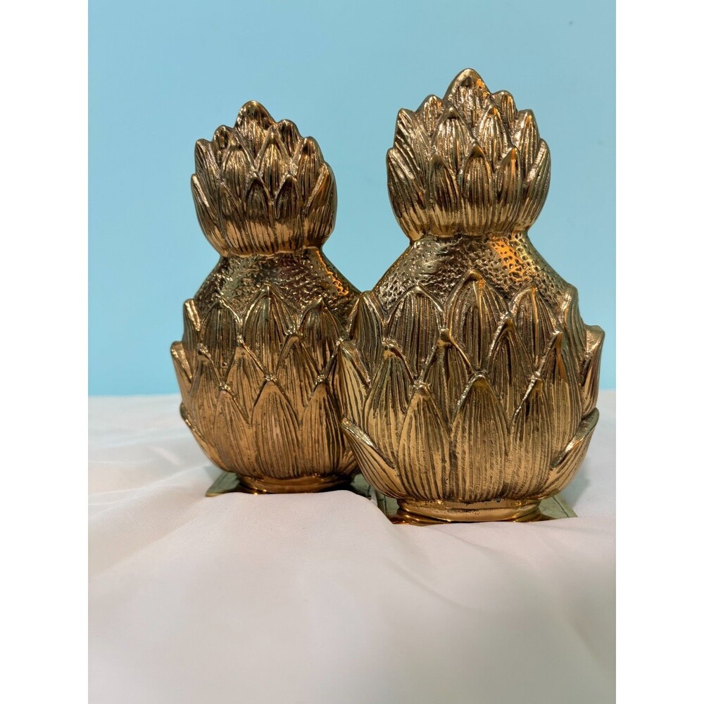 Set of Vintage Hampton Brass Pineapple Bookends - Hollywood Glam - Mid Century